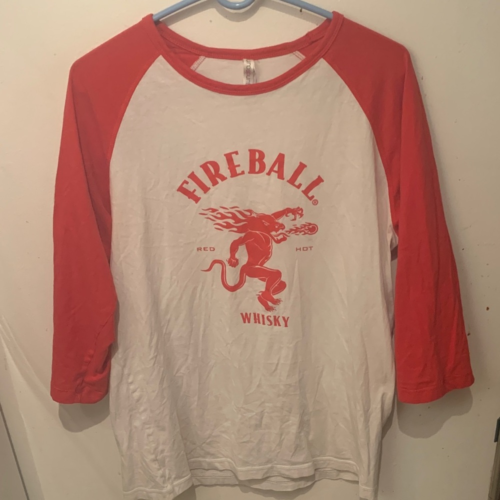 Fierce Fireball Whisky Red and White 3/4 Sleeve Raglan ATC Eurospun T SZ Large 🔥